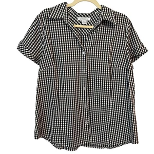 Liz Claiborne Womens Black & White Gingham Button-Up Shirt XL - Picture 1 of 6