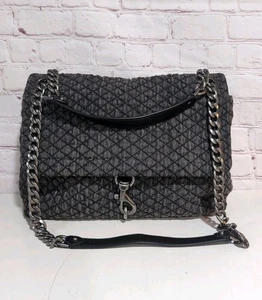 Borsa a tracolla Rebecca Minkoff Edie Flap denim scuro hardware canna di fucile usata in ottime condizioni - Foto 1 di 17