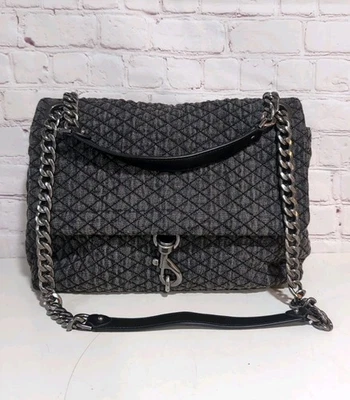 Bolso de Hombro Rebecca Minkoff Edie Solapa Denim Oscuro Hardware Gunmetal Usado en Excelente Condición Foto 1 de 4