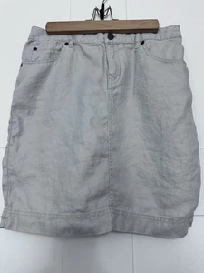 J Jill Linen Skirt Size 6 Slate Gray / Brown Denim Stitch 5-Pocket Mini / Midi - Picture 1 of 10