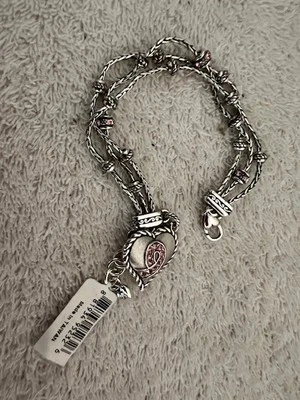 Pulseira Brighton Adj Power of Pink Heart Charme Banhado a Prata Câncer de Mama -NOVO - Imagem 1 de 4