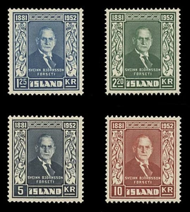 ICELAND Sc#  274-7, 1952 SVEINN BJORNSSON, MINT F-VF NH SET - Picture 1 of 1