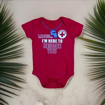 Funny Baby Boy Bodysuit 6-9M Red One Piece Lifeguard Rescue Outfit Shower Gift - Image 1 of 4