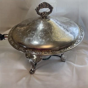 Oneida Silversmiths Silverplate Chafing Dish w/Lid & Stand Rose Border Ornate - Picture 1 of 16