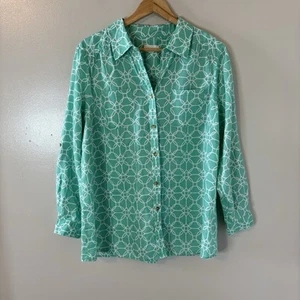 Charter Club 100% Linen Button Up Top Mint Green Roll Tab Sleeve Blouse Sz XXL - Picture 1 of 8