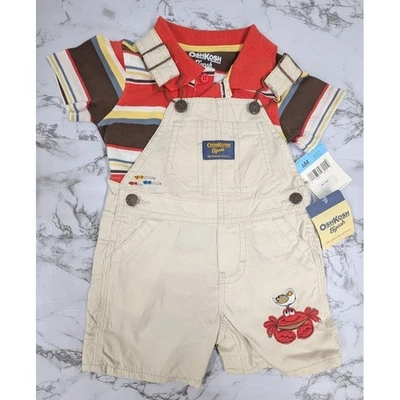 Conjunto Camisa Mono Vintage OshKosh Bgosh Bebé 6M Conjunto Apliques Cangrejo con Etiquetas Foto 1 de 2