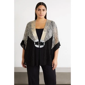 Violet Kay Womens 3X Silk Blend Kimono Top Black Floral Embroidered Boho - Picture 1 of 14