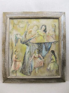 Vintage Female Portrait Oil Painting Dancers Framed Mid-Century Original Art - Picture 1 of 4