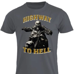 Lustiges Motorrad T-Shirt Highway To Hell Skelett Biker Schädel Motorrad Fahrrad T-Shirt - Bild 1 von 13