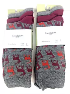 6 pares de calcetines crew para hombre Goodfellow & Co talla 7-12 gris ciervo rojo rayas lisas - Imagen 1 de 5