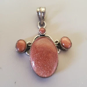 Handmade Gold Sandstone Pendant 4 Stone 2" Necklace .925 Silver - Picture 1 of 3