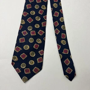 MARK SHALE Men's 100% Silk Necktie ITALY Designer Geometric Blue Red - Picture 1 of 3