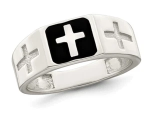 Mens Sterling Silver Enameled Cross Ring - Picture 1 of 5