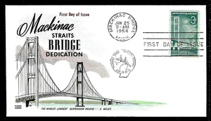 1109 3c Stamp (1958) THE MACKINAC BRIDGE FDC FROM CAPTAIN HERMAN FLUEGEL !!! - Picture 1 of 1