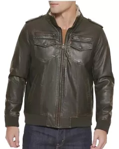 Levi's Men's Sherpa Lined Faux Leather Aviator Bomber Jacket Dark Brown M - Picture 1 of 10