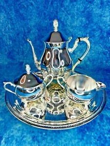 Vintage 4 piece silver plated tea set - tray, teapot, sugar bowl, milk jug - Foto 1 di 9