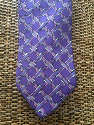 Holland And Sherry 伦敦领带紫色印花全新带标签 100% 真丝 115 美元 — 第 1/4 张图片