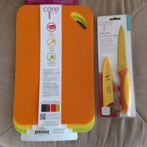 Core Kitchen 3 Grip Back Color Coded Cutting Mats + Utility Knife w Sheath - Picture 1 of 2