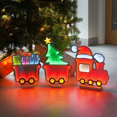 70cm Christmas Infinity Mirror LED Train Figure Light Up Indoor Decoration - Image 1 of 4