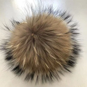 Llavero colgante de 6" marrón natural real bola de piel mapache bola de pompón - Imagen 1 de 4