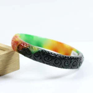 70mm Chinese Hand-carved Multi-Color Jadeite Jade Gems Bangle Bracelet j7632 - Picture 1 of 10