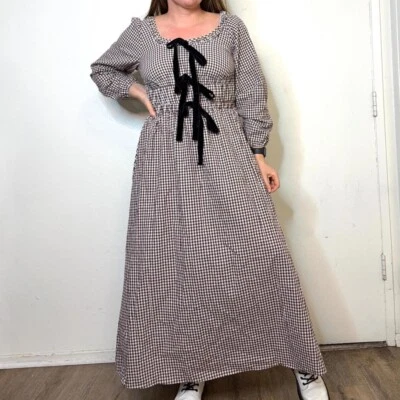 Women’s Colonial Prairie Costume Dress Sz S Long Sleeve Maxi Brown White - Image 1 of 4