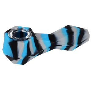 Black Grey & Blue Diamond Geometric Silicone Tobacco Smoking Pipe w/ Glass Bowl - Picture 1 of 1