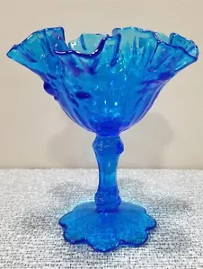 Vintage FENTON Kohlrose BLAU Glas gekräuselt Standfuß KOMPOTT Schüssel Bonboniere - Bild 1 von 8
