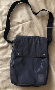 Belstaff gun metal grey waxed look Nylon shoulder/cross body bag 14"x10" - Picture 1 of 18