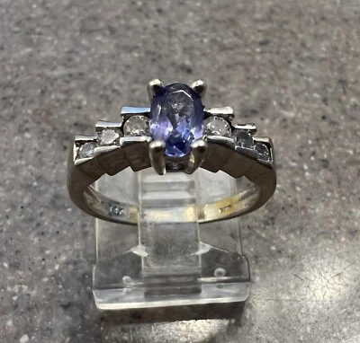 Vintage 14K White Gold EFFY Purple Tanzanite & Diamond Cocktail Ring - Image 1 of 4