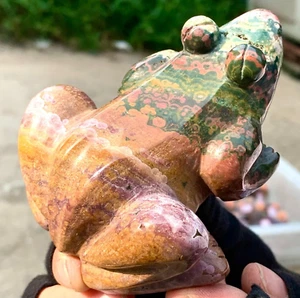 338G Amazing natural marine jasper crystal carving frog jasper aura stone - Picture 1 of 24