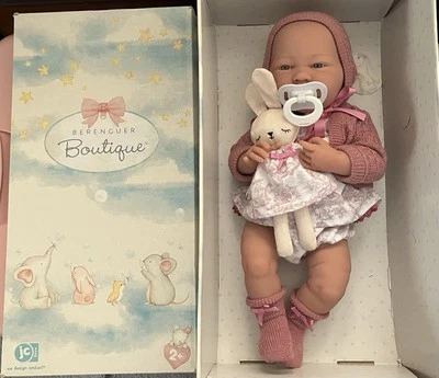 Colección Real Recién Nacida: Conjunto Rosa Muñeca Bebé Niña 15" Realista con Conejito Foto 1 de 2