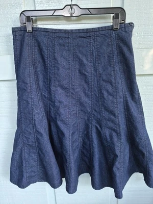 Falda Larry Levine Azul Oscuro Denim Acampanada Hasta la Rodilla Talla 12 Pequeña Y2K Boho Foto 1 de 2