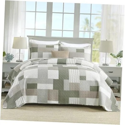  Edredones 100 % algodón tamaño king, king (106"*98") verde oliva/marrón/blanco Foto 1 de 4