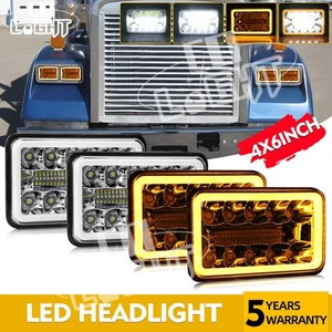 4x 4x6" LED Headlights Halo DRL Fit Freightliner FLD120 FLD112 Classic 1988-2010 - Picture 1 of 13
