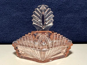 Vintage Art Deco Martinsville Glass, Pink Queen Anne Powder Jar - Picture 1 of 6