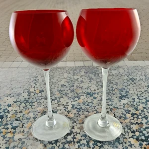 2 Crystal Lenox Holiday Gems Ruby 8 7/8” Balloon Wine Glasses - Picture 1 of 6