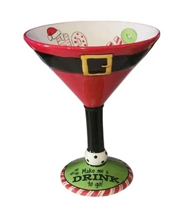 Tipsy-tini Grasslands Road Ho Ho Ho Ceramic Martini Glass NWOT - Picture 1 of 3
