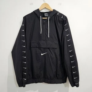 Nike Swoosh Negro Cortavientos Con Capucha Cuarto Cremallera Pullover Talla Grande Nylon - Imagen 1 de 13