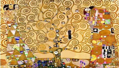Pintura al óleo TREE OF LIFE Klimt con lienzo estirado dorado 24x42 **OFERTA Foto 1 de 4