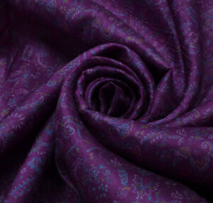 Sushila Vintage Purple Saree 100% Pure Silk Printed Floral Soft Craft Fabric