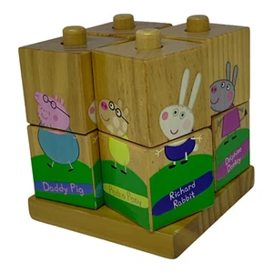 Peppa Pig Wooden Preschool Toy - 2003 - Puzzle Blocks 16 Characters - 8 Blocks - Picture 1 of 12