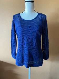 Neu mit Etikett Lauren Ralph Lauren blau Baumwolle Leinen gefüttert offen Strickpullover Größe Large - Bild 1 von 5