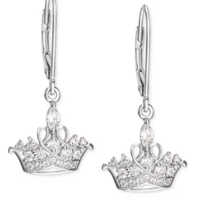 DISNEY© STERLING SILVER LEVERBACK PRINCESS CROWN EARRINGS #disneyearrings - Picture 1 of 1