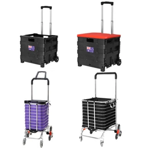 Foldable Shopping Cart Trolley Basket Rolling Folding Grocery Luggage Portable - Picture 1 of 70