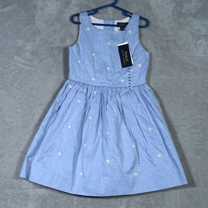 Ralph Lauren Dress Girls 6X Blue Daisy Fit And Flare - Picture 1 of 9