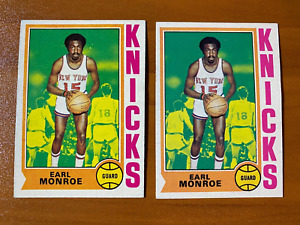 1974-75 Topps EARL MONROE lot de 2 cartes sans pli comme neuf + New York Knicks