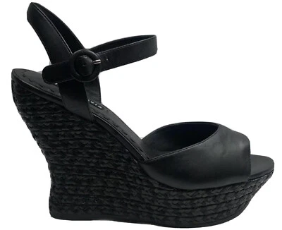 Alice + Olivia Jana Wedge Platform Sandal  Black Leather Size 40  / US 9 - Image 1 of 4