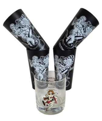 Sailor Jerry Spiced Rum Set, 4x Plastic Cups Plus Collectable Tumbler Glass Set - Image 1 of 4
