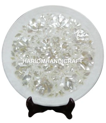 Мраморная сервировочная тарелка 12 x 12 дюймов перламутровая мозаика инкрустация настольный декор H1942 - Изображение 1 из 4